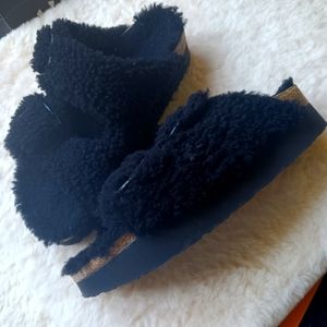 Papillio Birkenstock Shearling fluffy black sandals